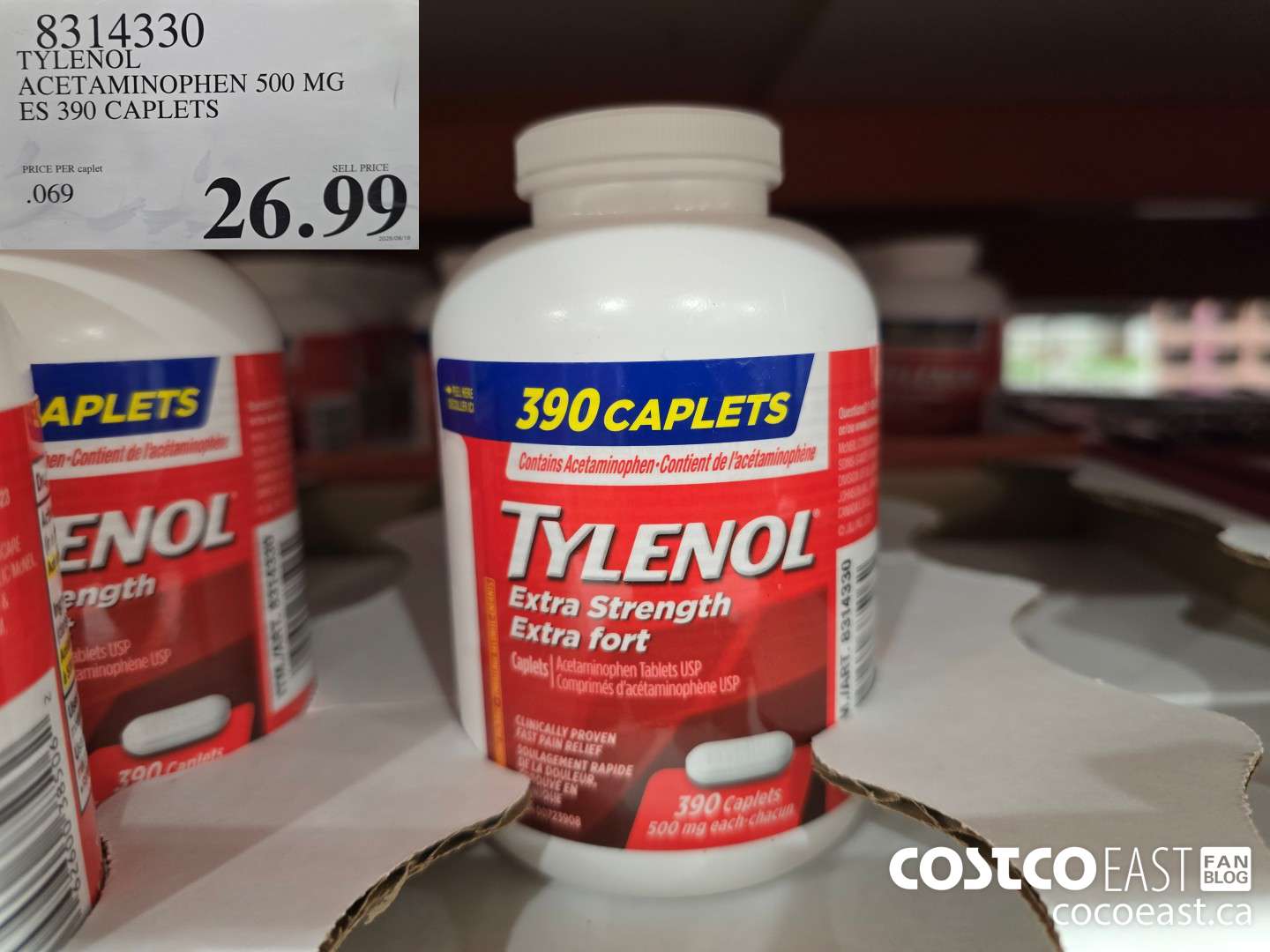 8314330 TYLENOL ACETAMINOPHEN 500MG ES 390 CAPLETS $26.99