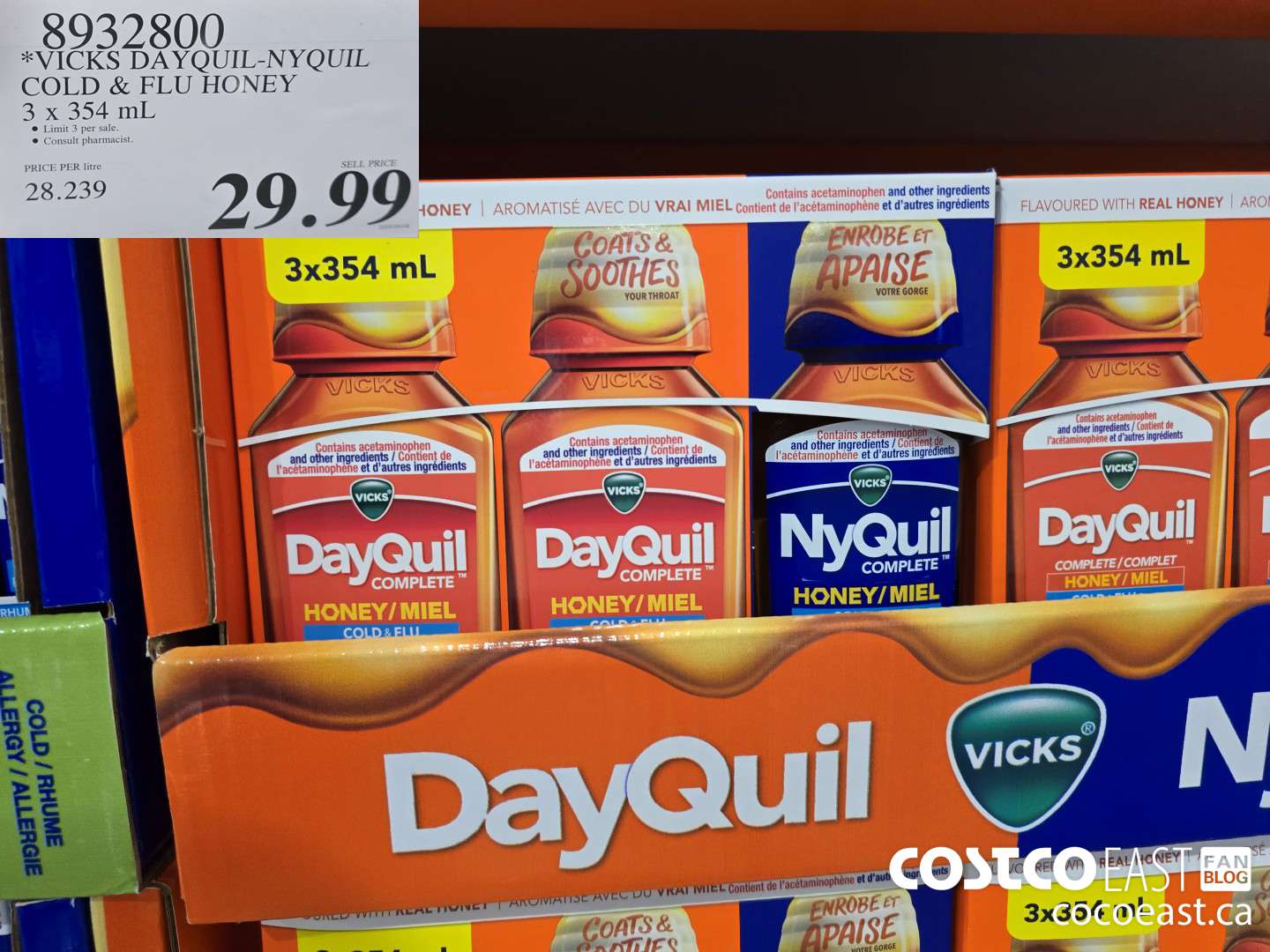 8932800 VICKS DAYQUIL-NYQUIL COLD & FLU HONEY 3 X 354 ML $29.99