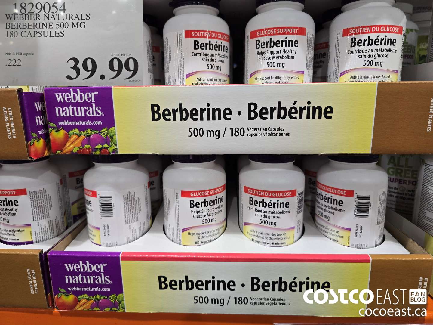 1829054 WEBBER NATURALS BERBERINE 500 MG 180 CAPSULES $39.99