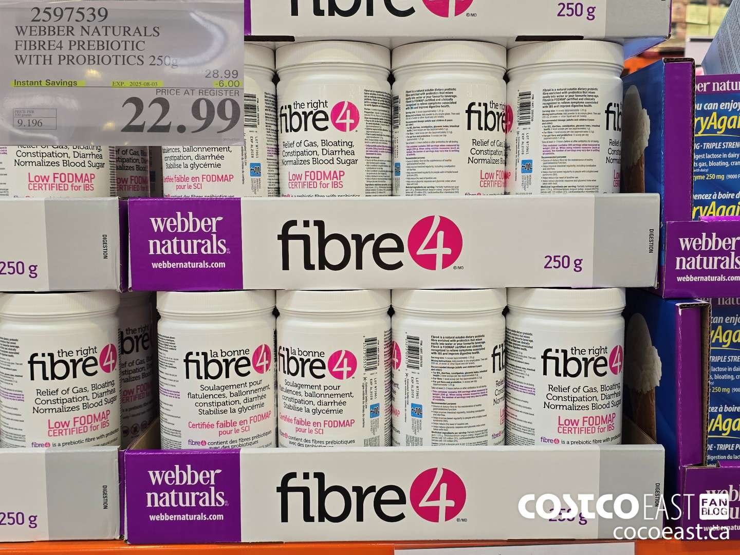 2597539 WEBBER NATURALS FIBRE4 PREBIOTIC WITH PROBIOTICS 250 G ($6.00 INSTANT SAVINGS EXPIRES ON 2025-08-03) $22.99