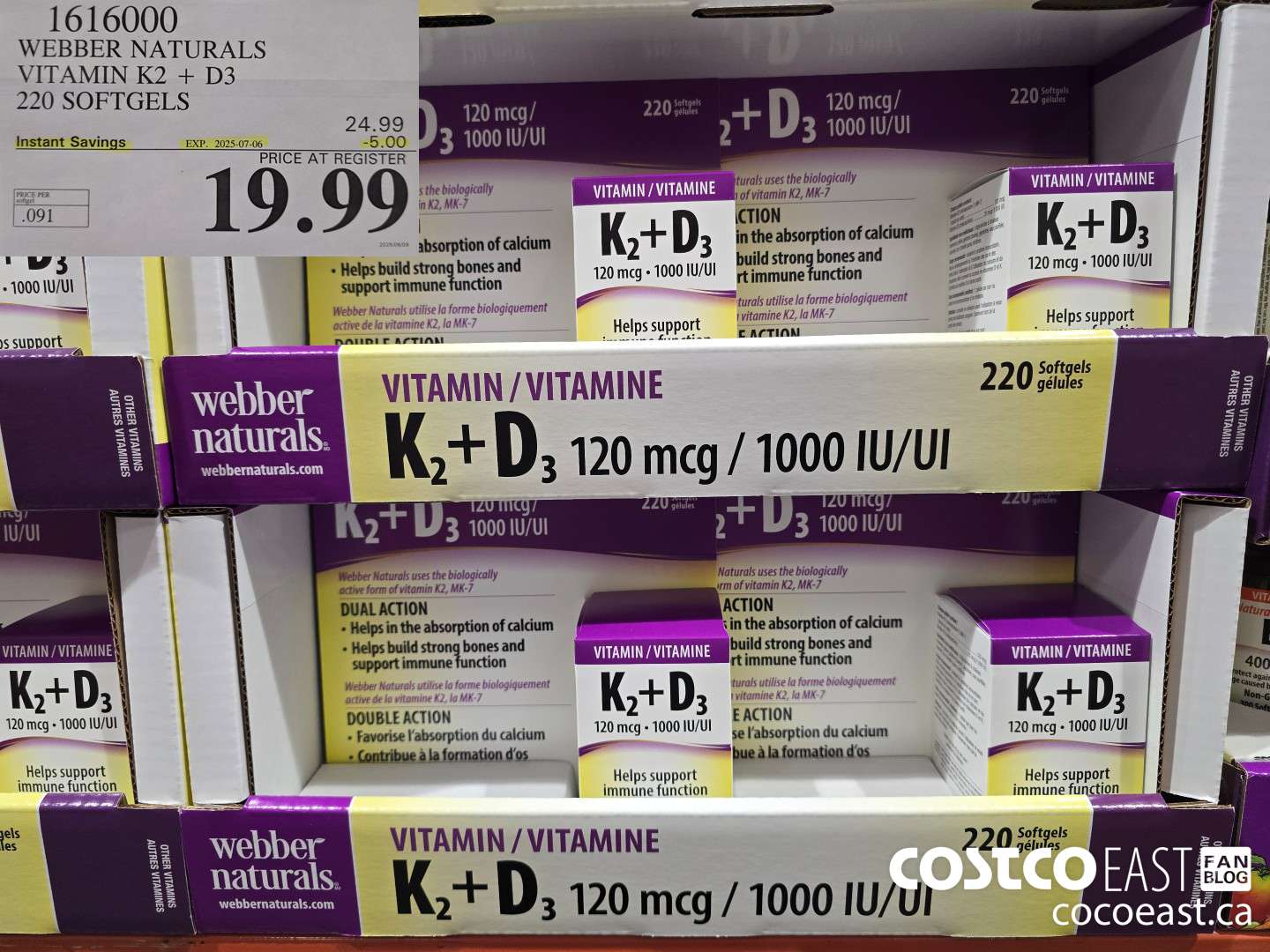 1616000 WEBBER NATURALS VITAMIN K2+D3 220 SOFTGELS ($5.00 INSTANT SAVINGS EXPIRES ON 2025-07-06) $19.99