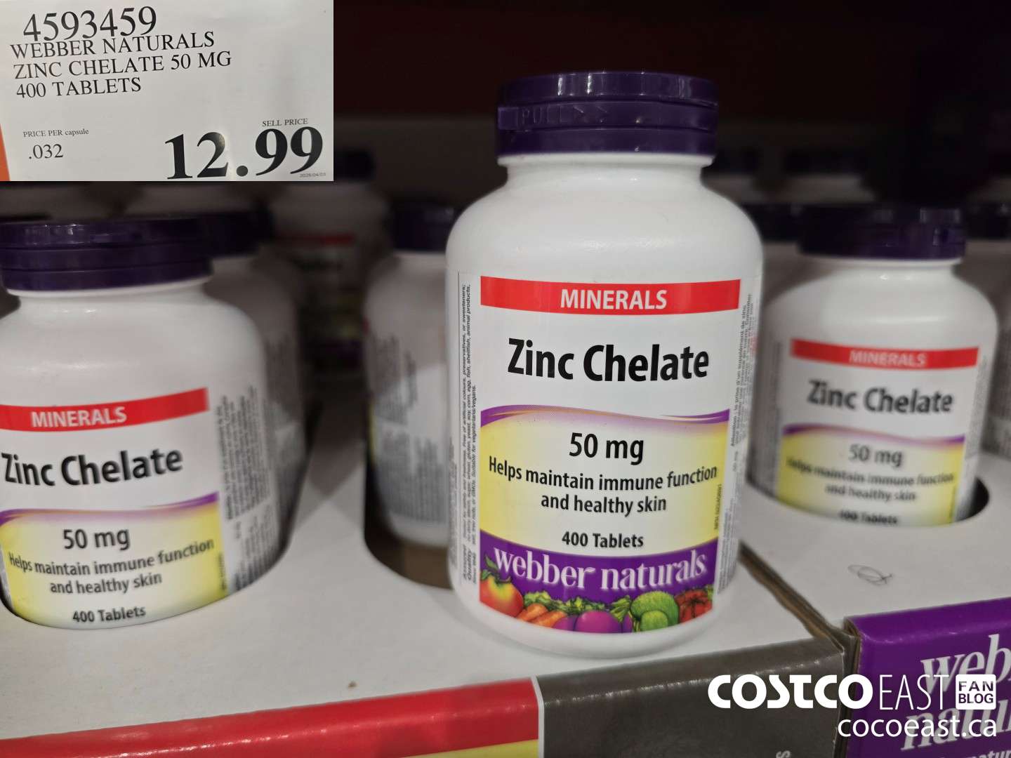 4593459 WEBBER NATURALS ZINC CHELATE 50MG 400 CAPSULES $12.99