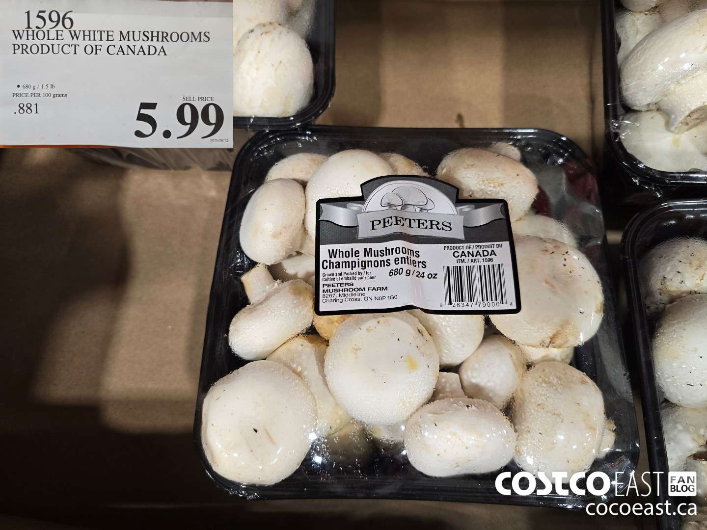 1596 WHOLE WHITE MUSHROOMS PRODUCT OF CANADA $5.99