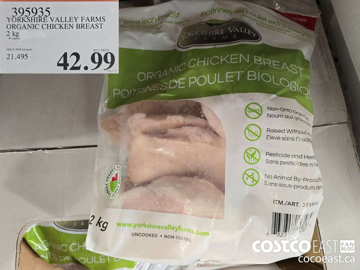 395935 YORKSHIRE VALLEY FARMS ORGANIC CHICKEN BREAST 2 kg $42.99