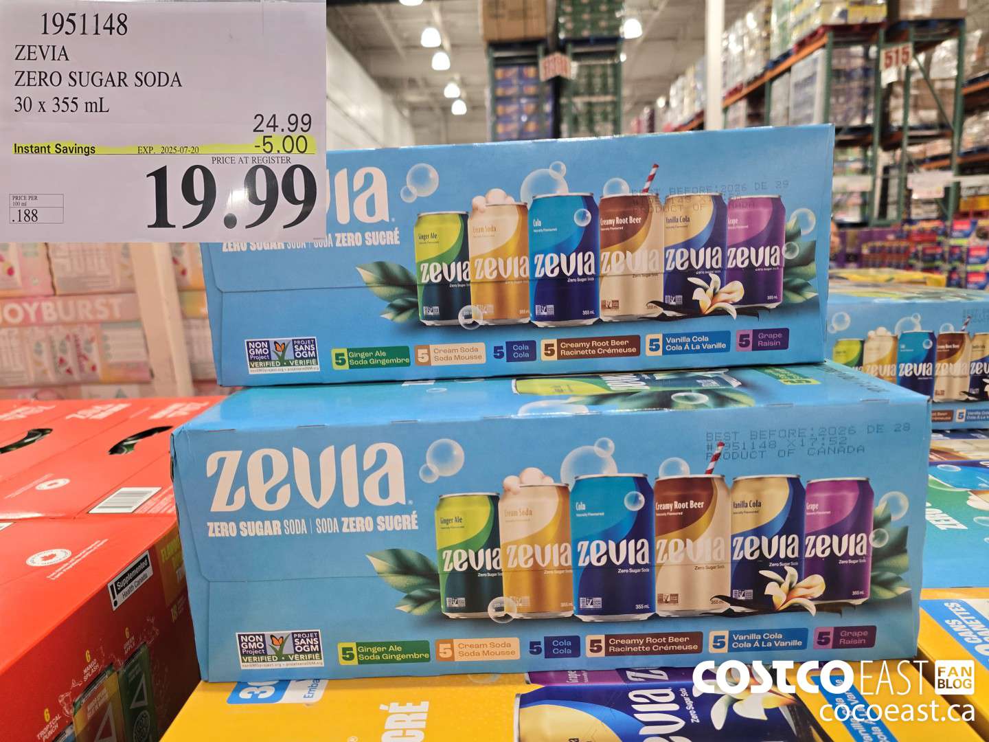 1951148 ZEVIA ZERO SUGAR SODA 30 x 355 mL ($5.00 INSTANT SAVINGS EXPIRES ON 2025-07-20) $19.99