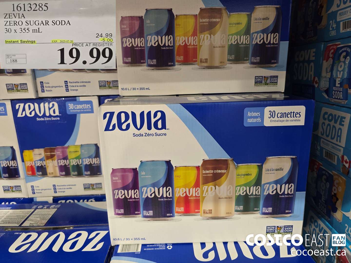 1613285 ZEVIA ZERO SUGAR SODA 30 x 355 ml ($5.00 INSTANT SAVINGS EXPIRES ON 2025-07-20) $19.99