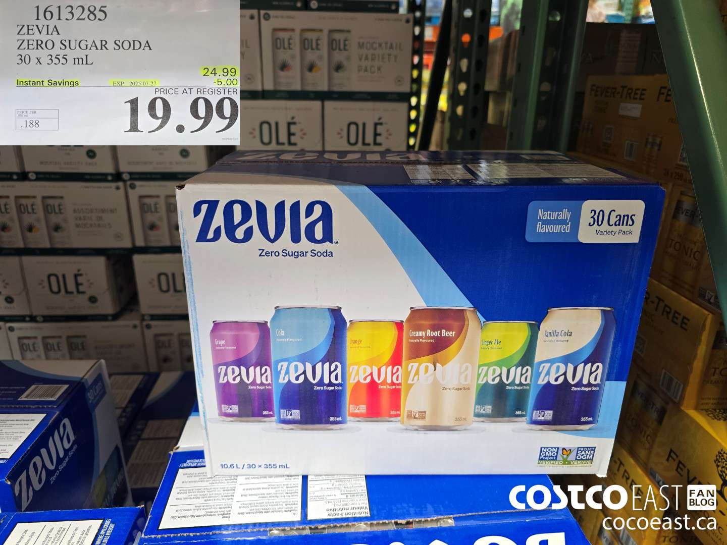 1613285 ZEVIA ZERO SUGAR SODA 30 x 355 ml ($5.00 INSTANT SAVINGS EXPIRES ON 2025-07-27) $19.99