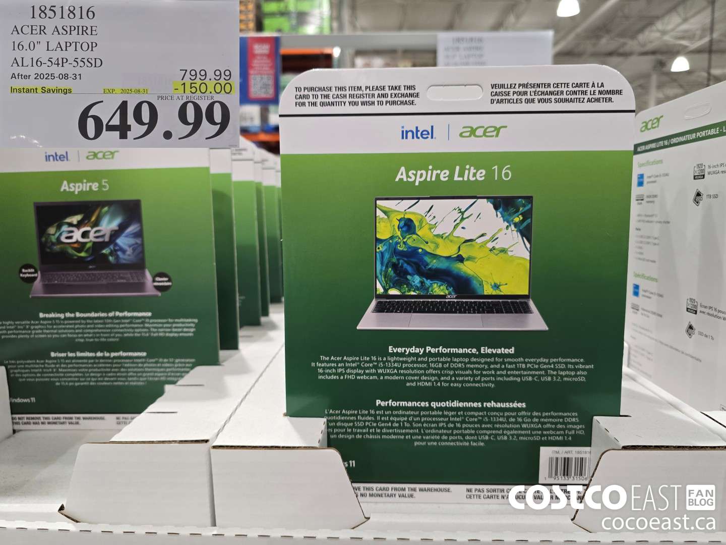 1851816 ACER ASPIRE 16.0° LAPTOP AL16-54P-55SD ($150.00 INSTANT SAVINGS EXPIRES ON 2025-08-31) $649.99