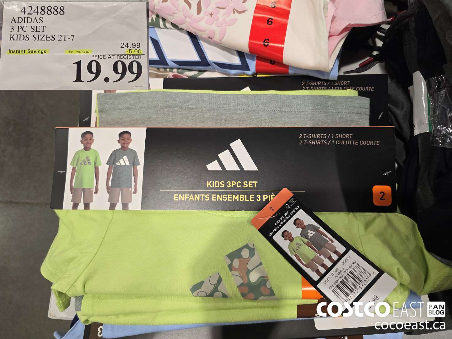 4248888 ADIDAS 3 PC SET KIDS SIZES 2T-7 ($5.00 INSTANT SAVINGS EXPIRES ON 2025-08-17) $19.99