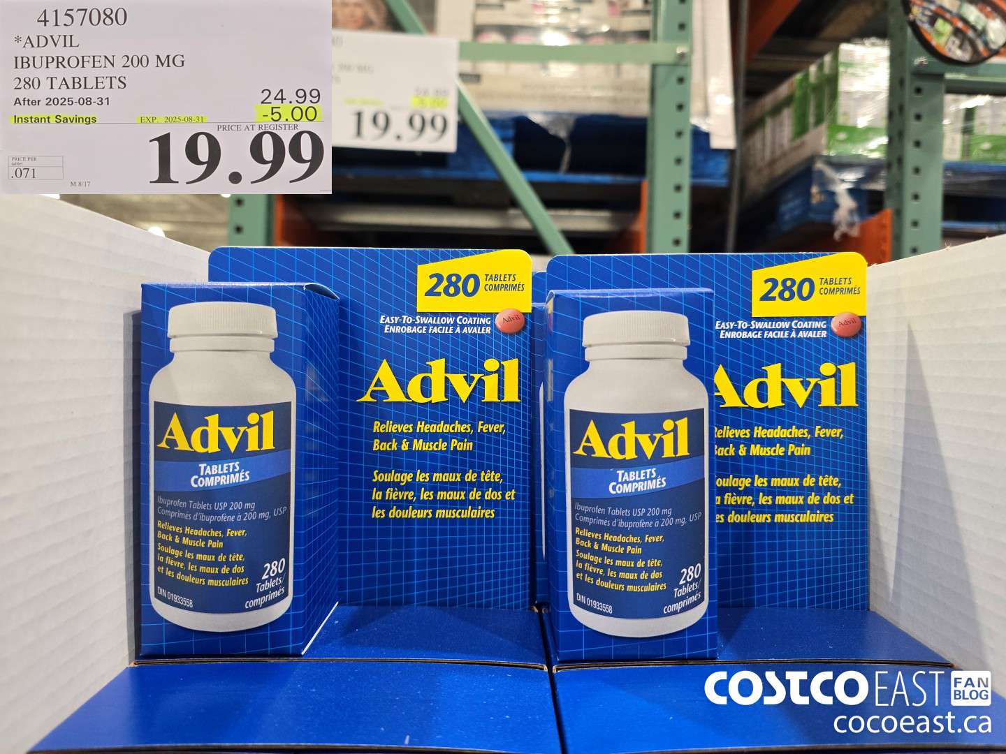 4157080 ADVIL IBUPROFEN 200MG 280 TABLETS ($5.00 INSTANT SAVINGS EXPIRES ON 2025-08-31) $19.99