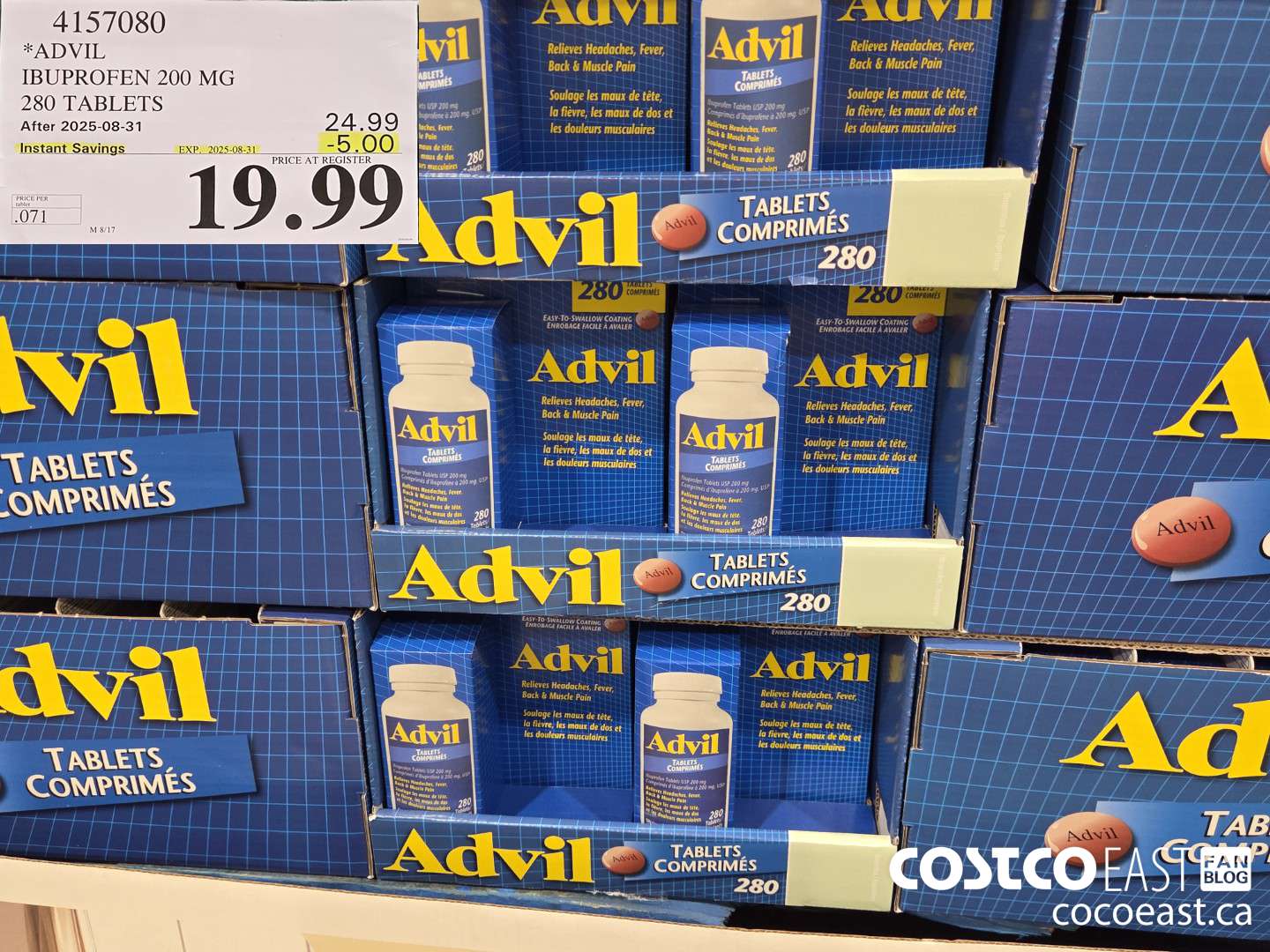 4157080 ADVIL IBUPROFEN 200MG 280 TABLETS ($5.00 INSTANT SAVINGS EXPIRES ON 2025-08-31) $19.99