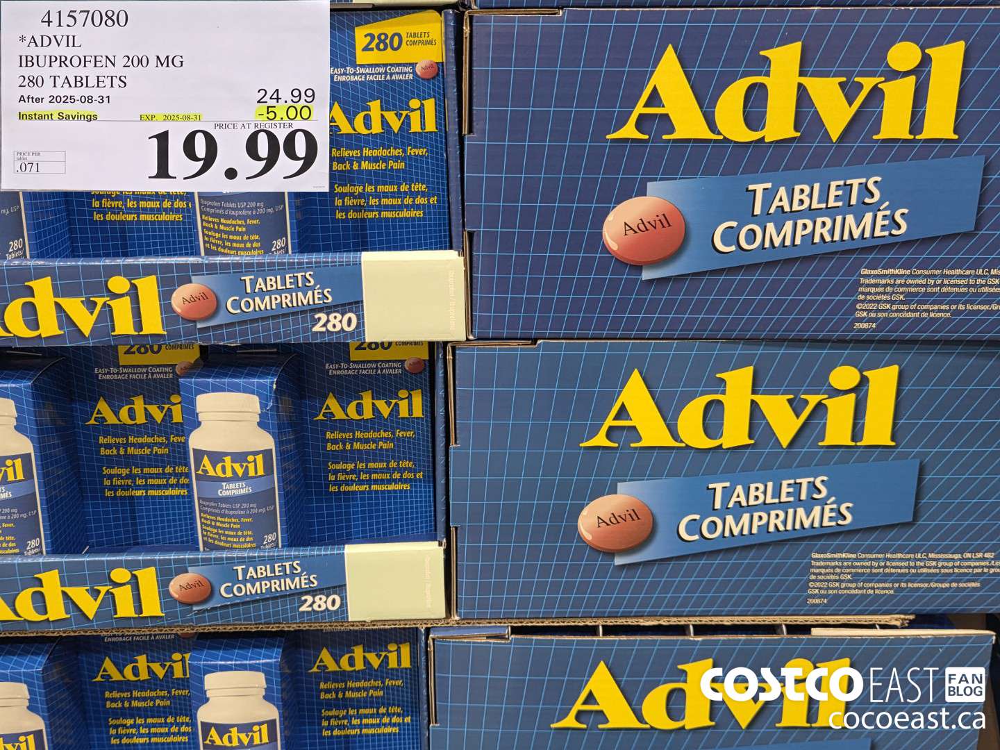 4157080 ADVIL IBUPROFEN 200MG 280 TABLETS ($5.00 INSTANT SAVINGS EXPIRES ON 2025-08-31) $19.99