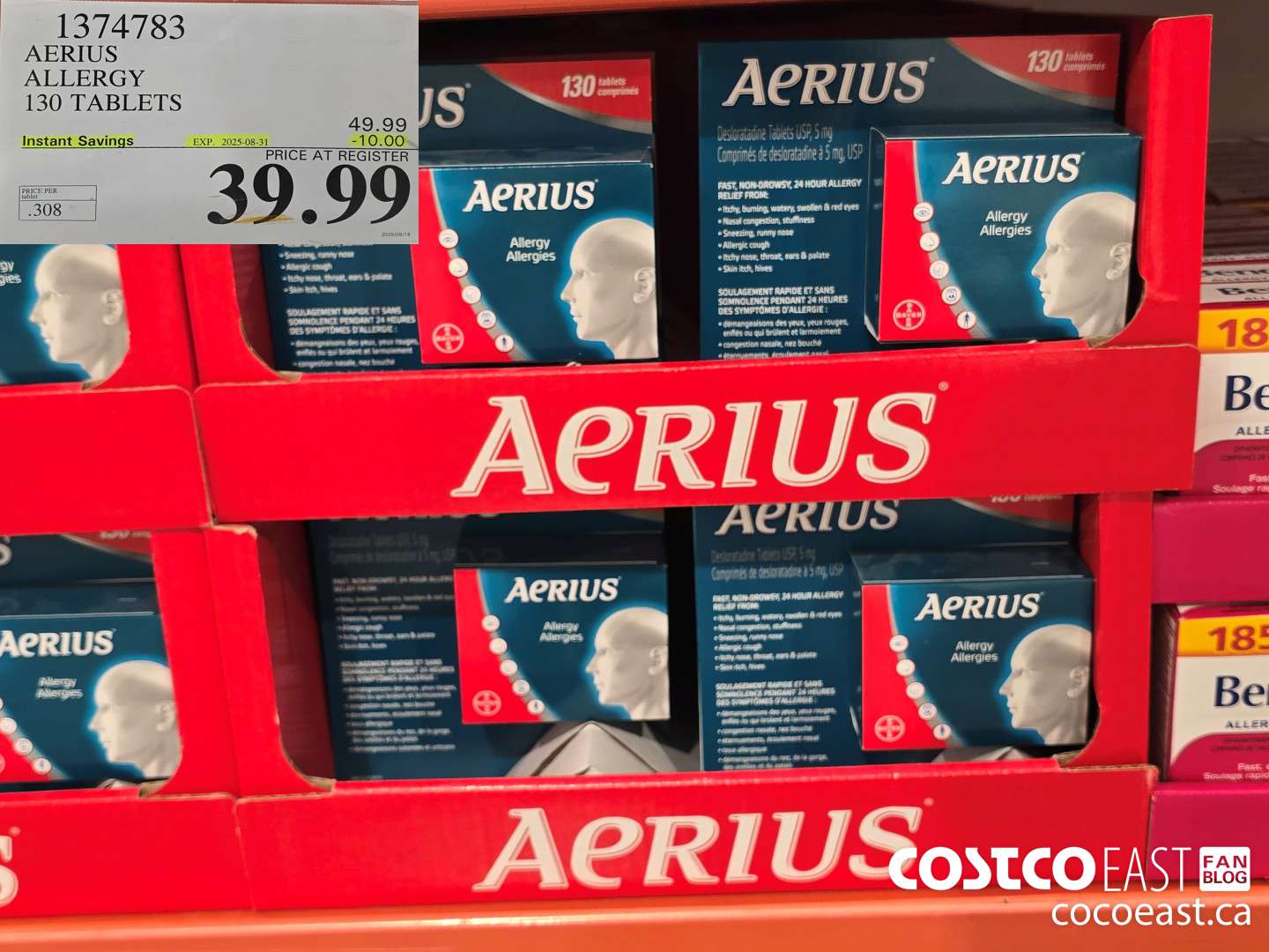 1374783 AERIUS ALLERGY 130 TABLETS ($10.00 INSTANT SAVINGS EXPIRES ON 2025-08-31) $39.99