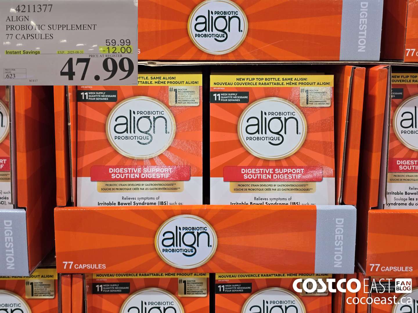 4211377 ALIGN PROBIOTIC SUPPLEMENT 77 CAPSULES ($12.00 INSTANT SAVINGS EXPIRES ON 2025-08-31) $47.99