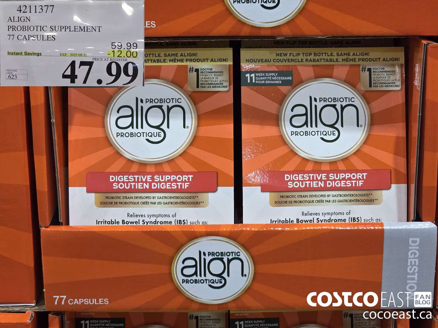 4211377 ALIGN PROBIOTIC SUPPLEMENT 77 CAPSULES ($12.00 INSTANT SAVINGS EXPIRES ON 2025-08-31) $47.99