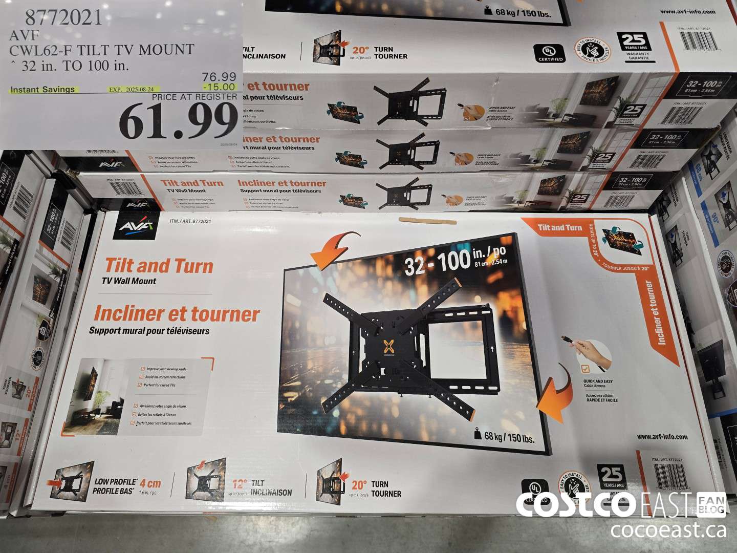 8772021 AVF CWL62-F TILT TV MOUNT 32 in. TO 100 in. ($15.00 INSTANT SAVINGS EXPIRES ON 2025-08-24) $61.99