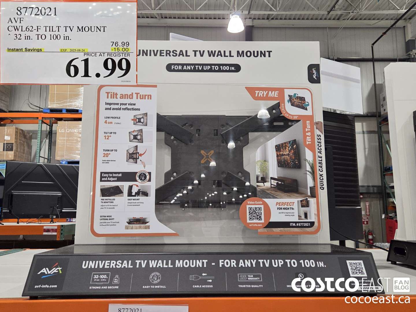 8772021 AVF CWL62-F TILT TV MOUNT 32 in. TO 100 in. ($15.00 INSTANT SAVINGS EXPIRES ON 2025-08-24) $61.99