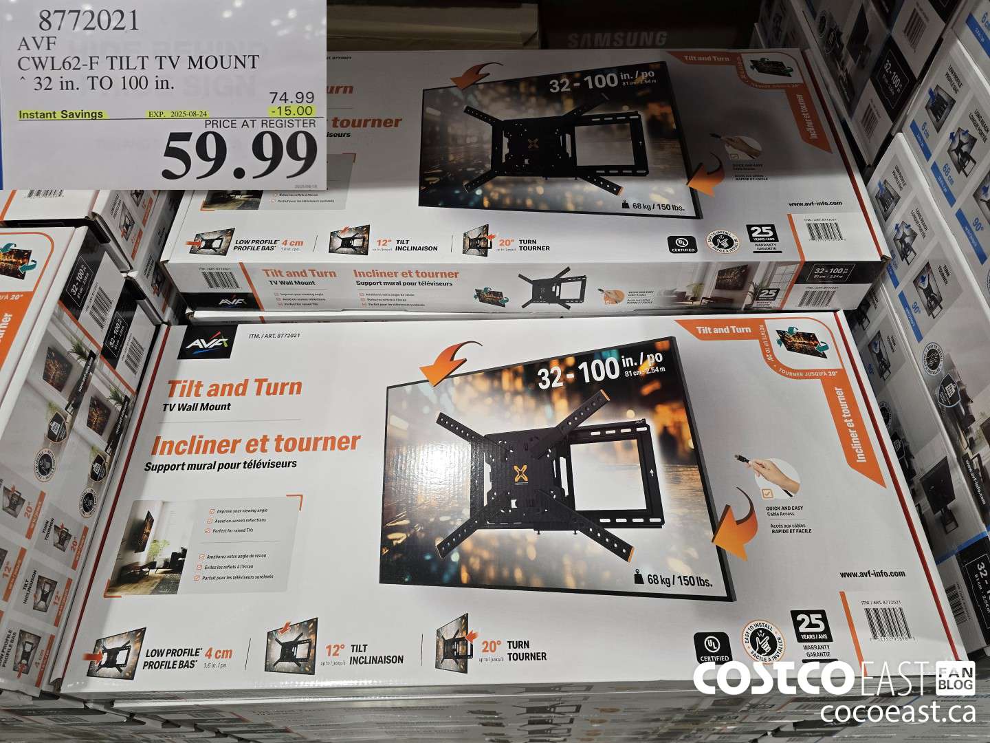 8772021 AVF CWL62-F TILT TV MOUNT 32 in. TO 100 in. ($15.00 INSTANT SAVINGS EXPIRES ON 2025-08-24) $59.99