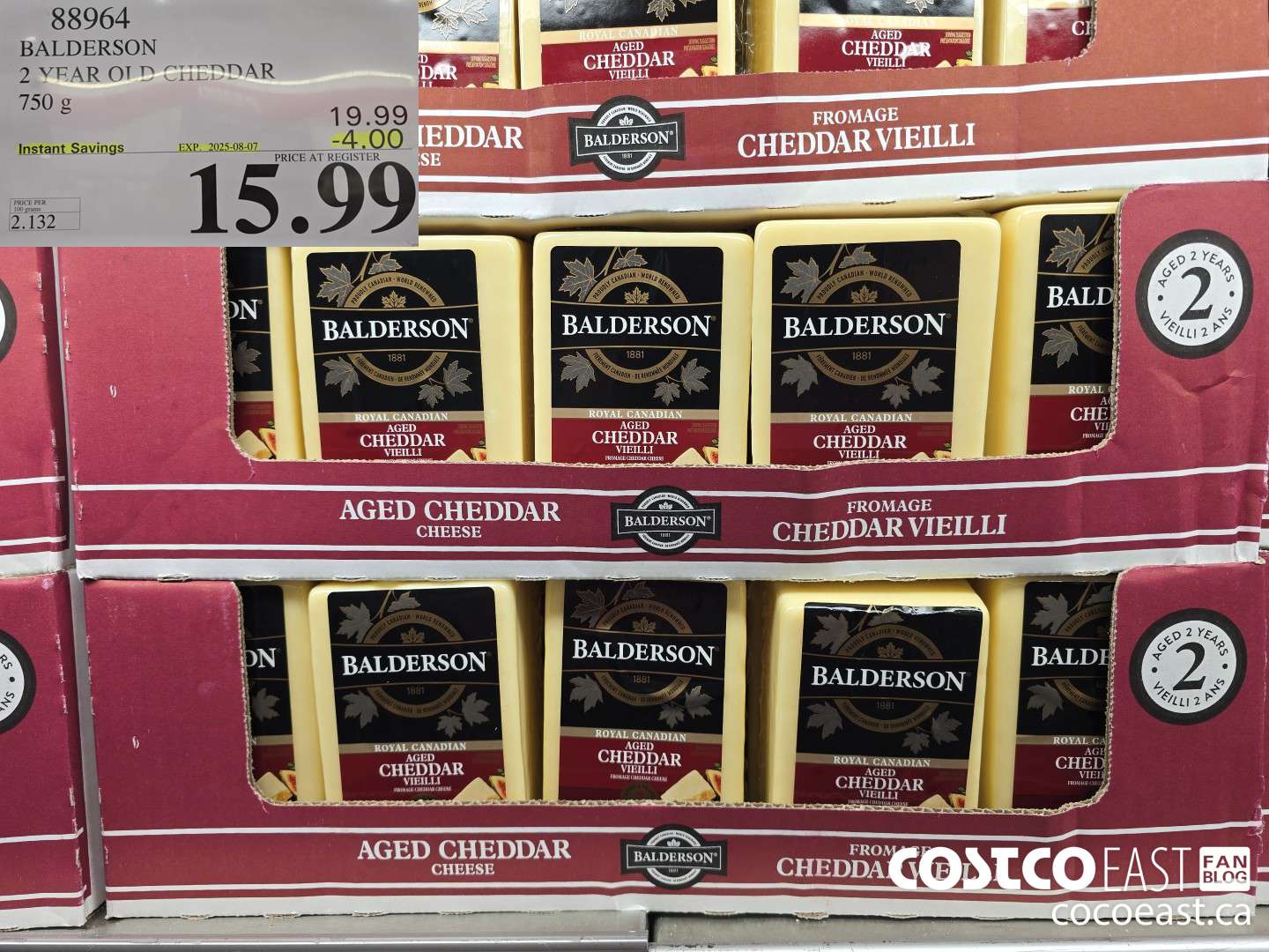 88964 BALDERSON 2 YEAR OLD CHEDDAR 750 g ($4.00 INSTANT SAVINGS EXPIRES ON 2025-08-07) $15.99