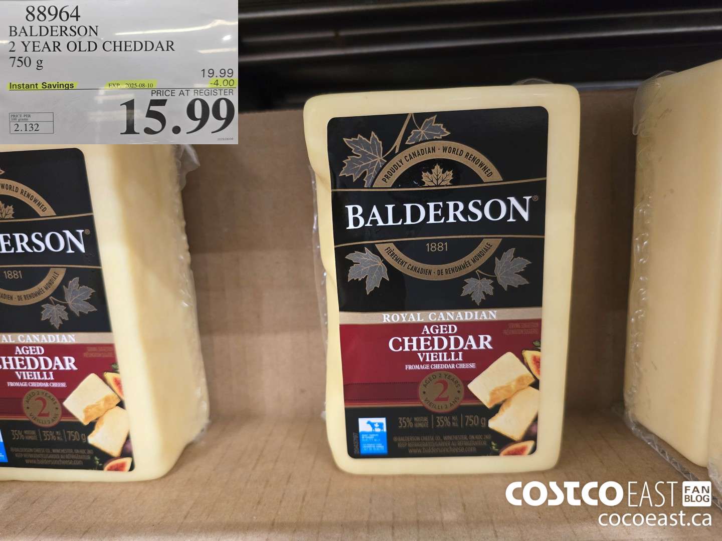 88964 BALDERSON 2 YEAR OLD CHEDDAR 750 g ($4.00 INSTANT SAVINGS EXPIRES ON 2025-08-10) $15.99