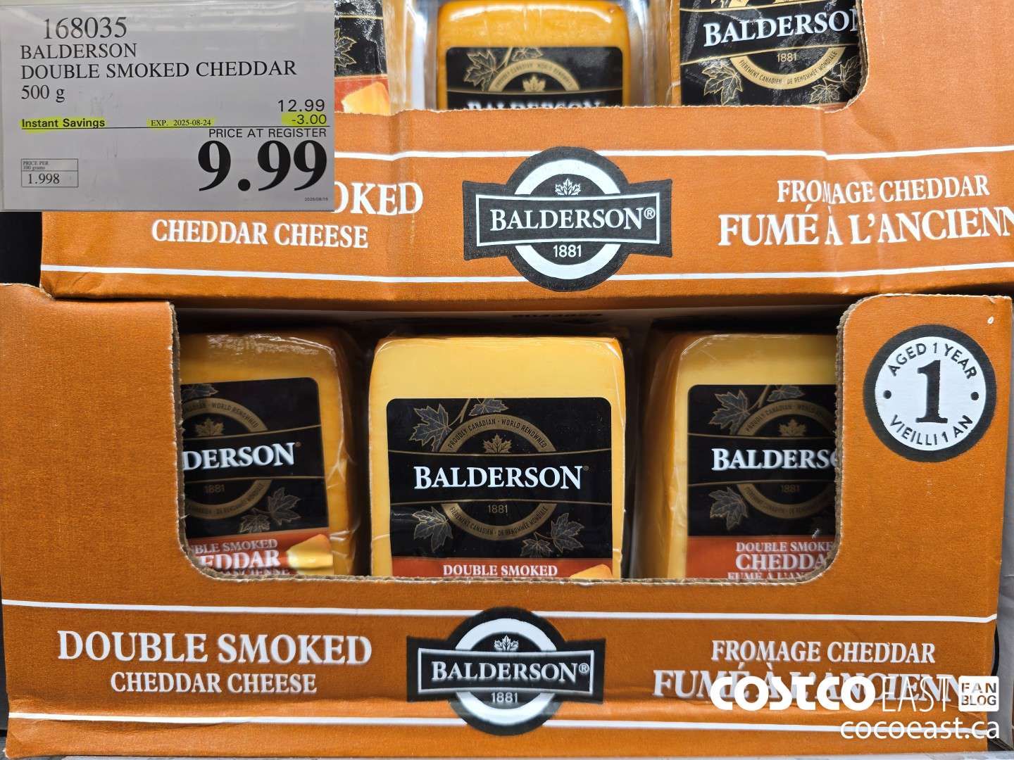 168035 BALDERSON DOUBLE SMOKED CHEDDAR 500 G ($3.00 INSTANT SAVINGS EXPIRES ON 2025-08-24) $9.99
