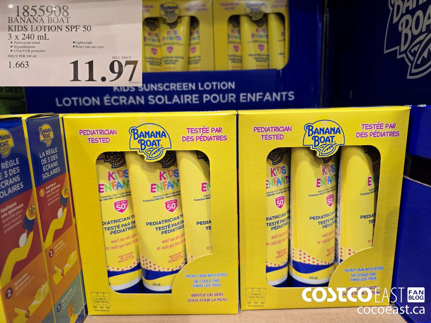 1855908 BANANA BOAT KIDS LOTION SPF 50 3 x 240 mL $11.97