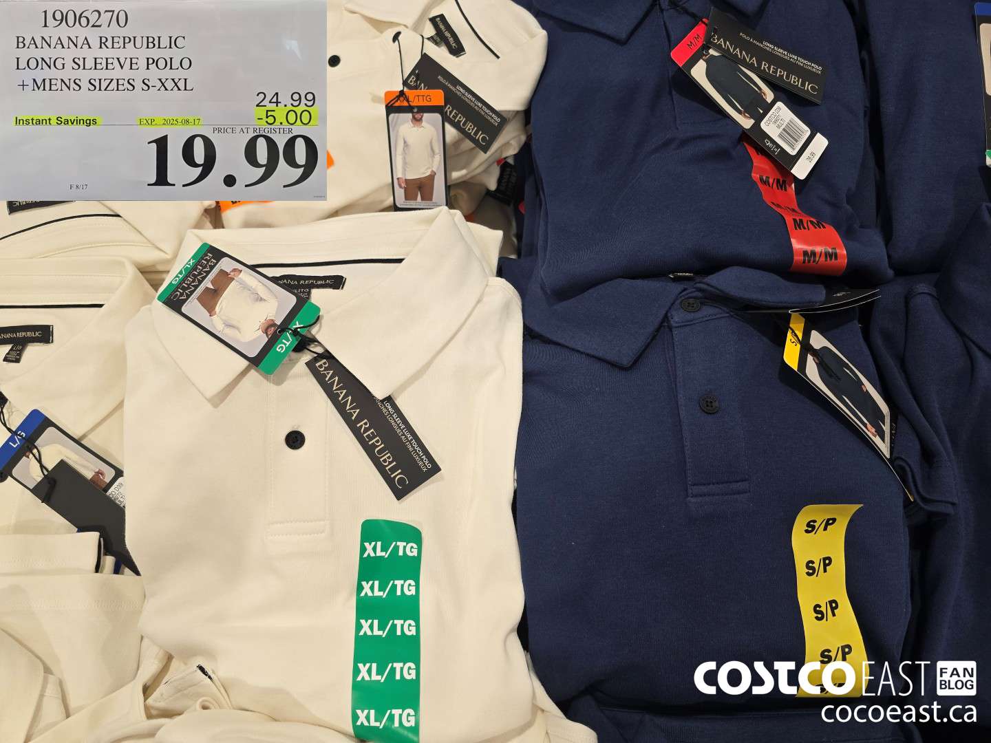 1906270 BANANA REPUBLIC LONG SLEEVE POLO +MENS SIZES S-XXL ($5.00 INSTANT SAVINGS EXPIRES ON 2025-08-17) $19.99