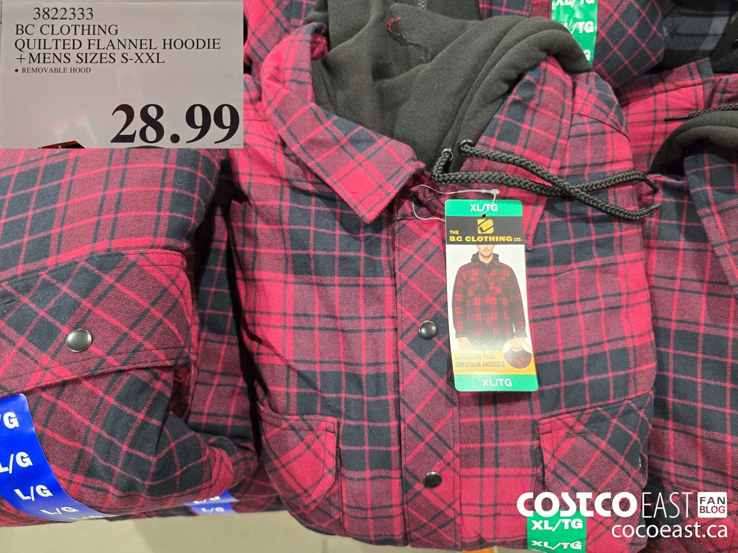 3822333 BC CLOTHING QUILTED FLANNEL HOODIE MENS SIZES S-XL $28.99