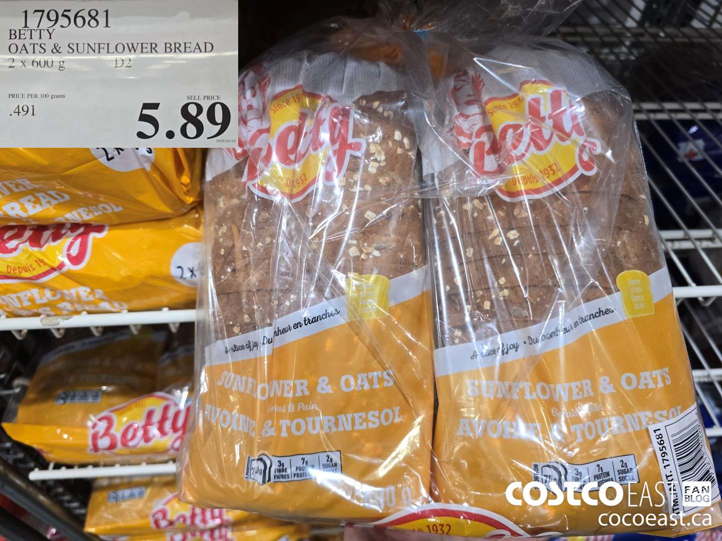 1795681 BETTY OATS & SUNFLOWER BREAD 2 x 600 g $5.89