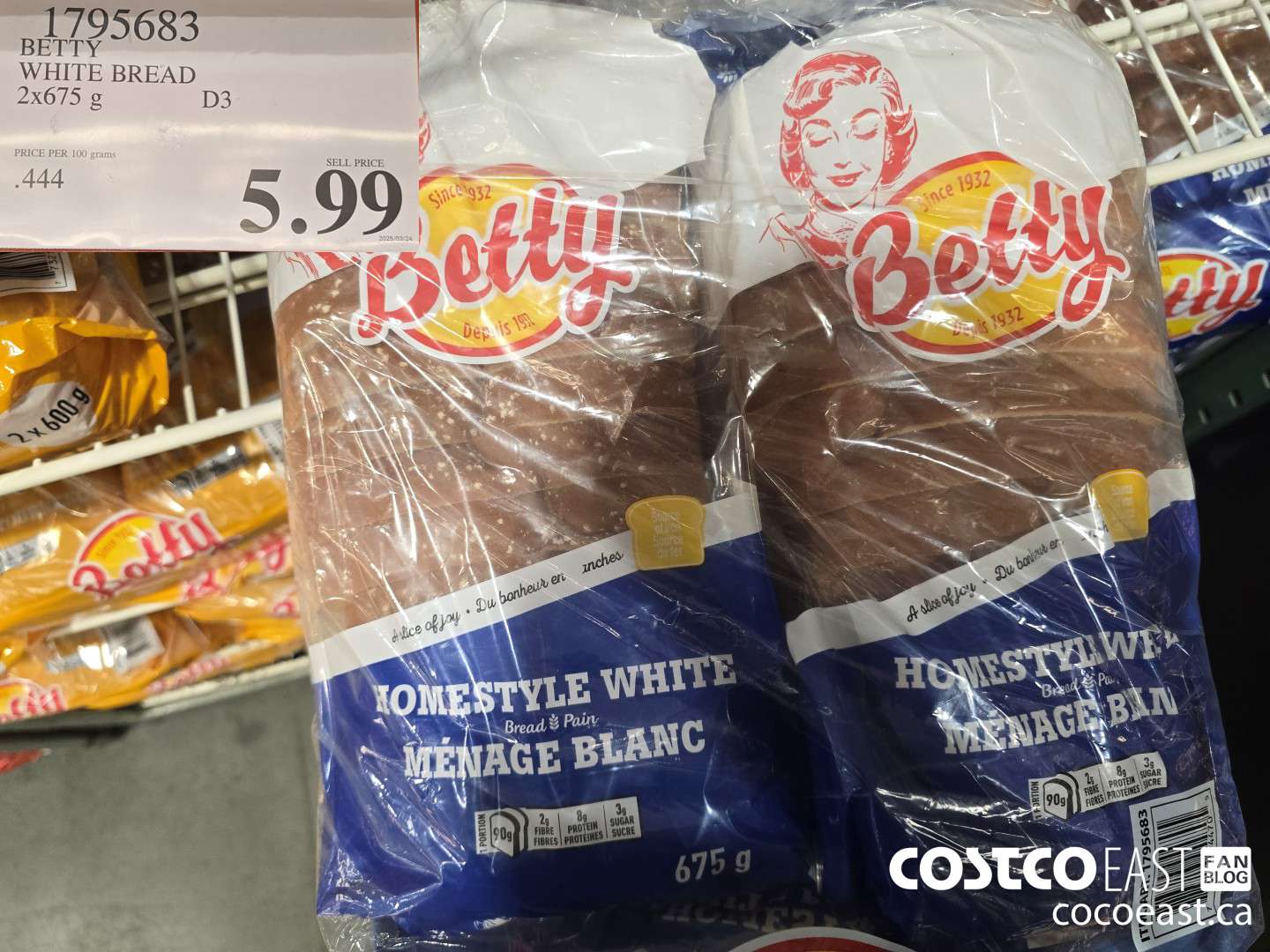 1795683 BETTY WHITE BREAD 2x675 g $5.99