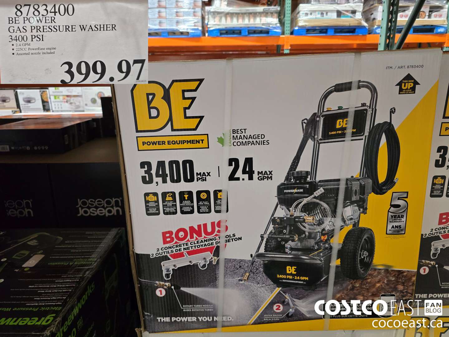 8783400 BE POWER GAS PRESSURE WASHER 3400 PSI $399.97