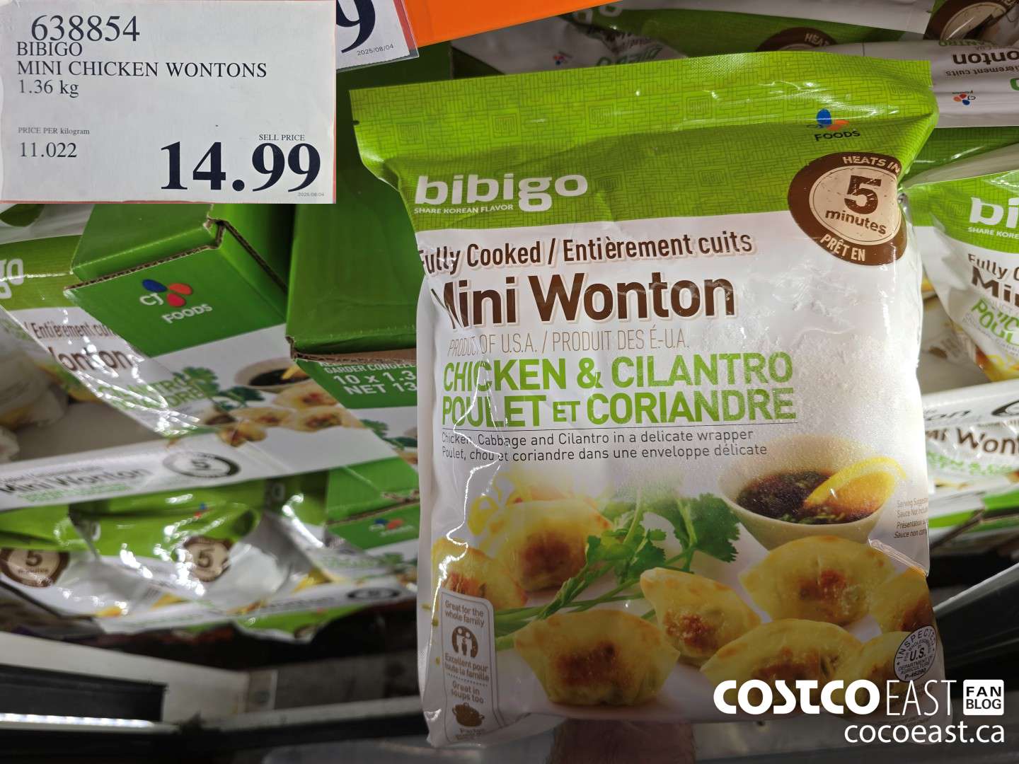 638854 BIBIGO MINI CHICKEN WONTONS 1.36 KG $14.99
