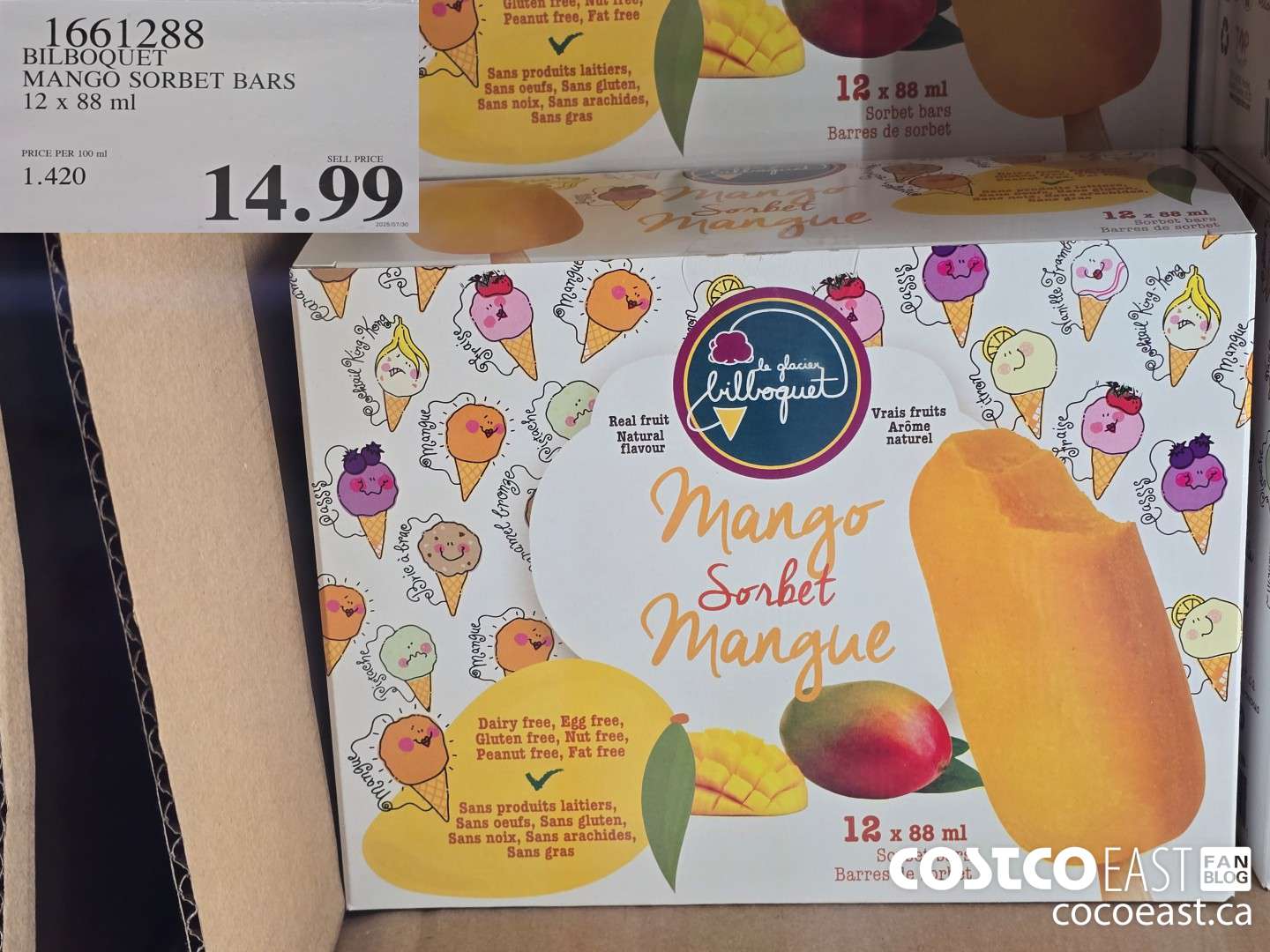 1661288 BILBOQUET MANGO SORBET BARS 12 X 88 ML $14.99