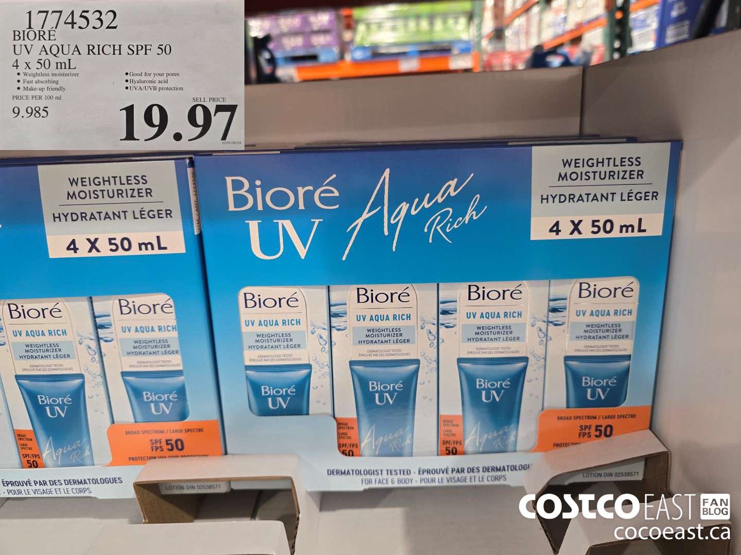 1774532 BIORE UV AQUA RICH SPF 50 4 x 50 ML $19.97