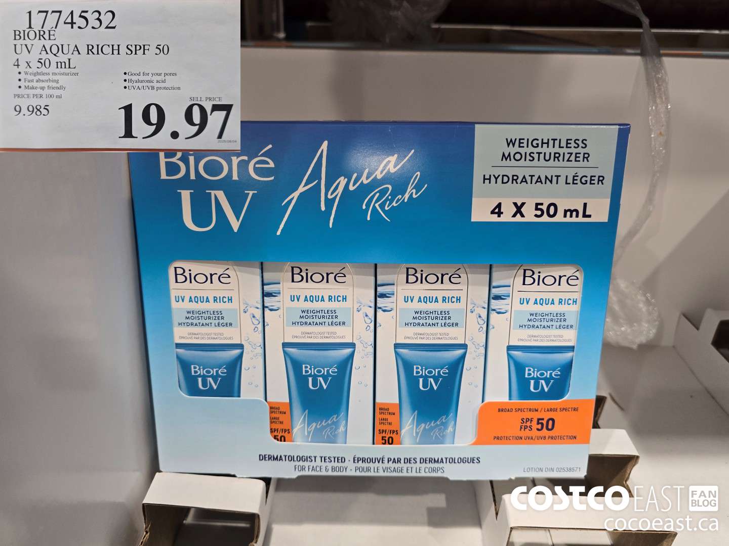 1774532 BIORE UV AQUA RICH SPF 50 4 x 50 ML $19.97