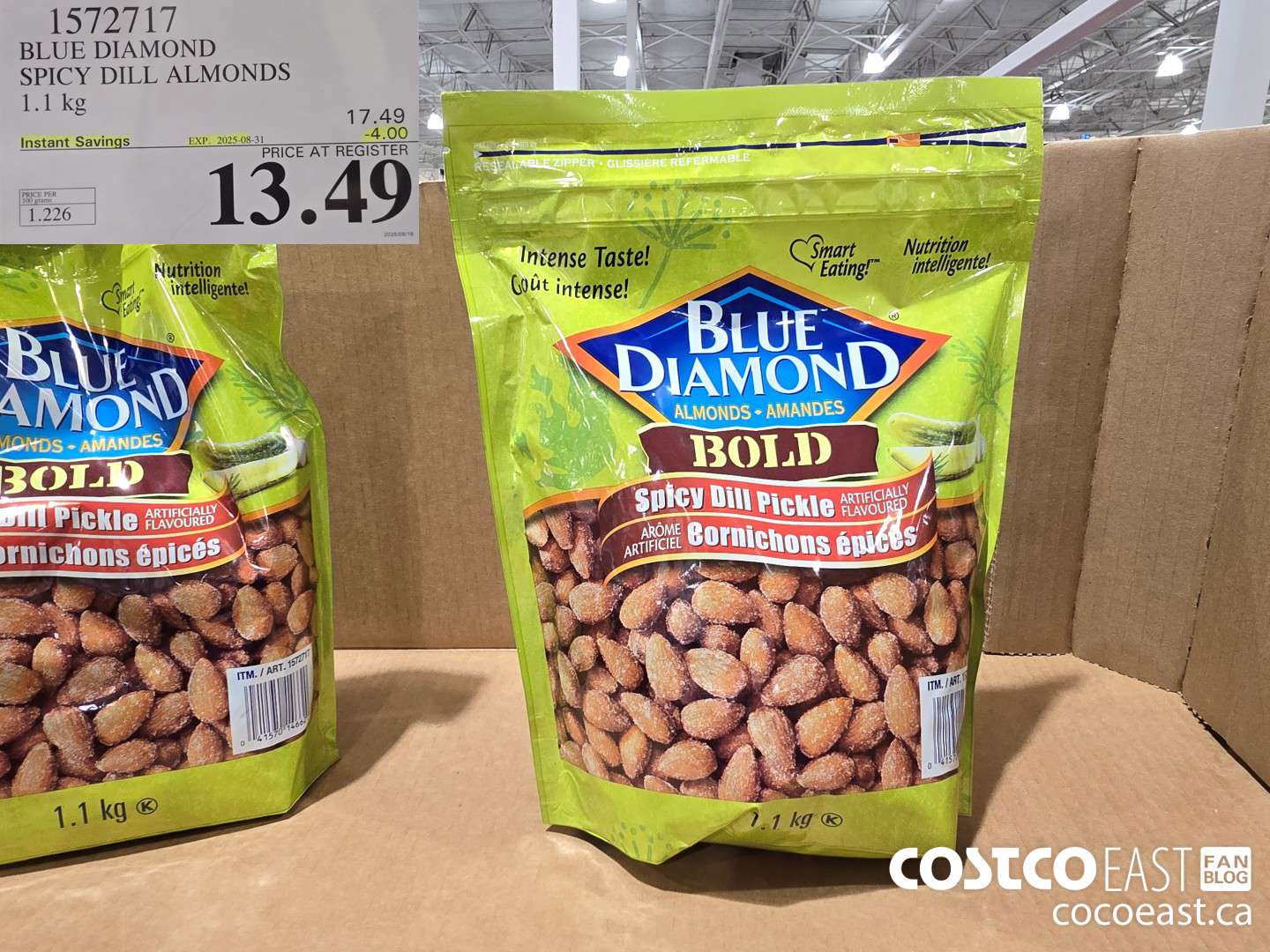 1572717 BLUE DIAMOND SPICY DILL ALMONDS 1.1 KG ($4.00 INSTANT SAVINGS EXPIRES ON 2025-08-31) $13.49