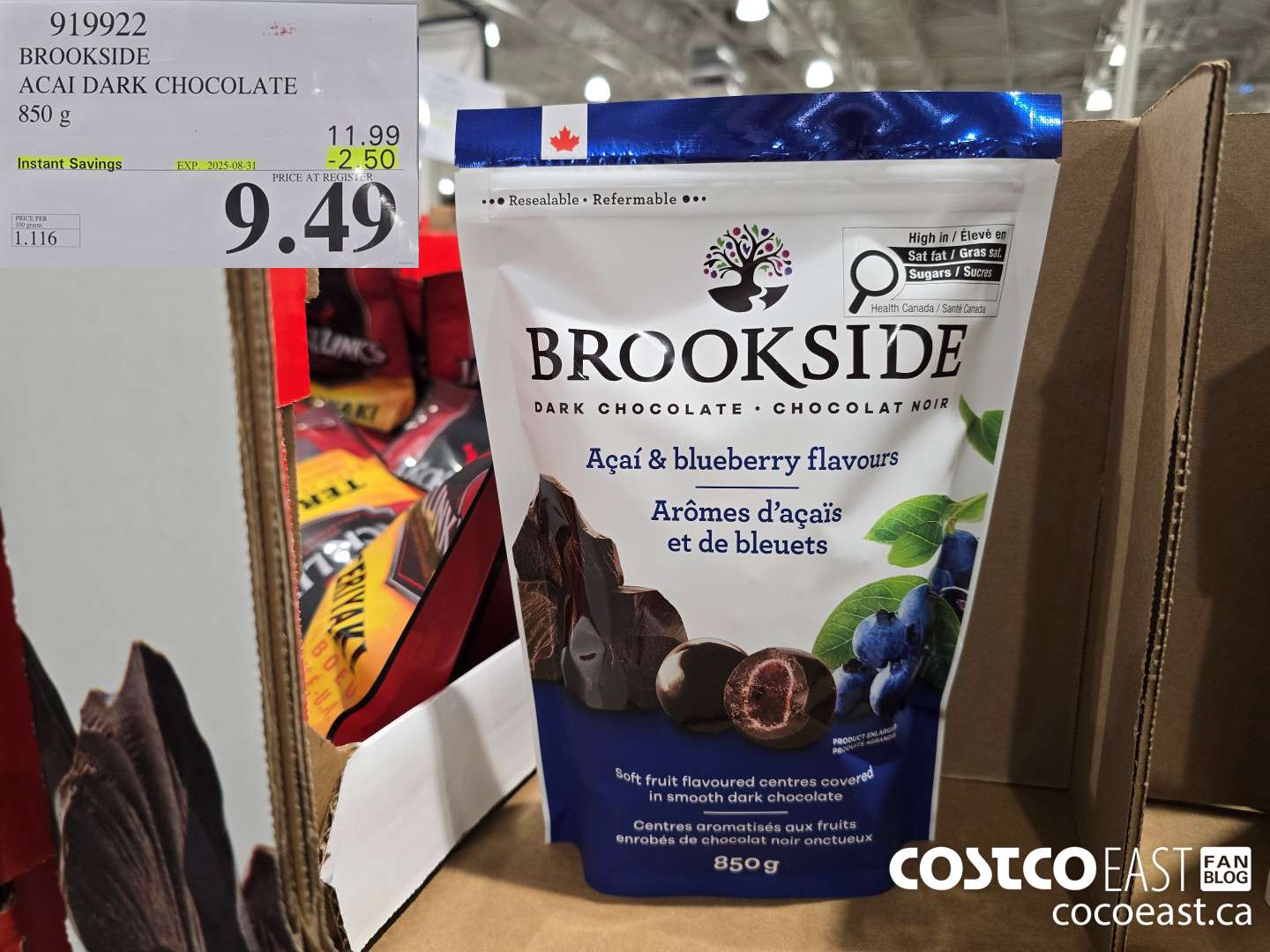919922 BROOKSIDE ACAI AND BLUEBERRY 850 G ($2.50 INSTANT SAVINGS EXPIRES ON 2025-08-31) $9.49