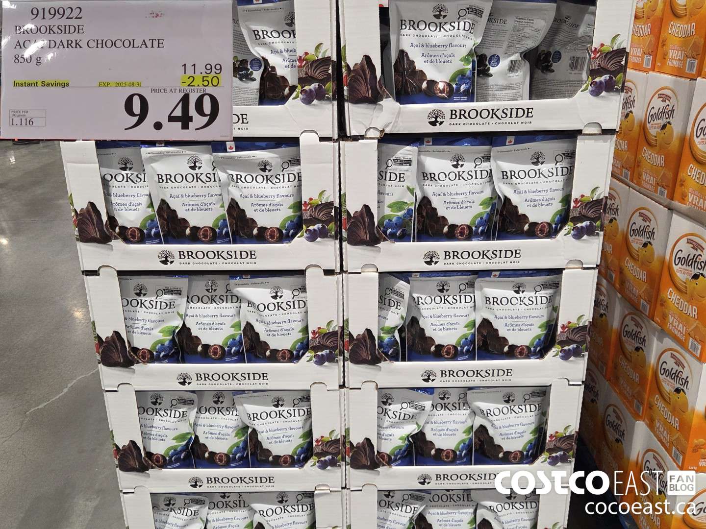 919922 BROOKSIDE ACAI AND BLUEBERRY 850 G ($2.50 INSTANT SAVINGS EXPIRES ON 2025-08-31) $9.49