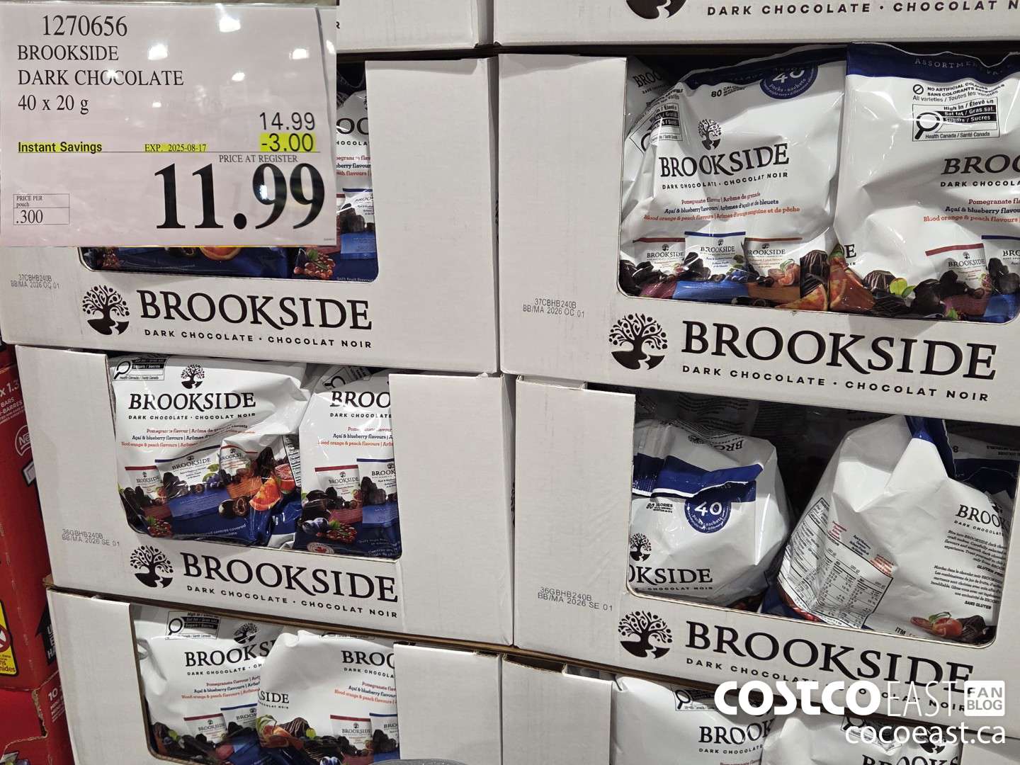 1270656 BROOKSIDE DARK CHOCOLATE 40 x 20 g ($3.00 INSTANT SAVINGS EXPIRES ON 2025-08-17) $11.99