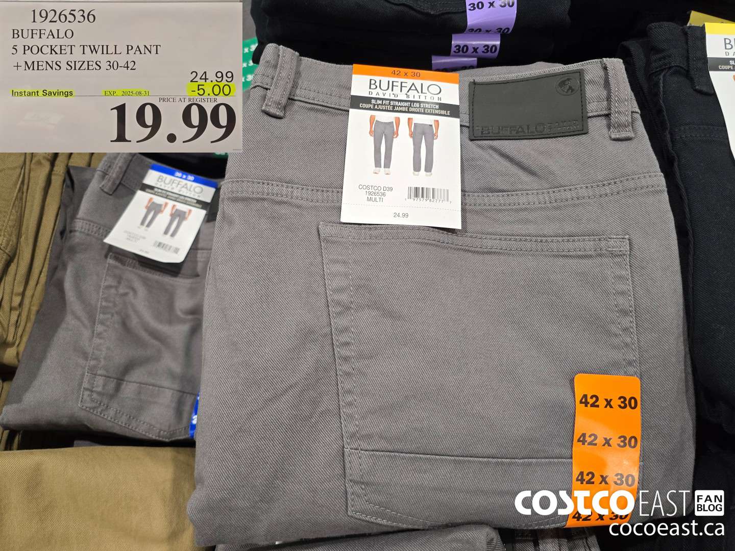 1926536 BUFFALO 5 POCKET TWILL PANT + MENS SIZES 30-42 ($5.00 INSTANT SAVINGS EXPIRES ON 2025-08-31) $19.99