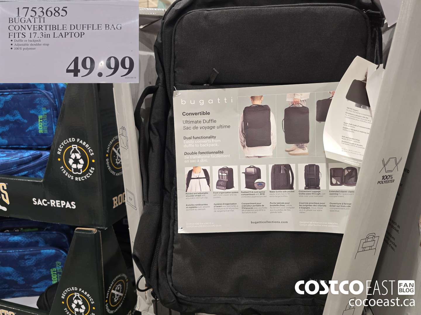 1753685 BUGATTI CONVERTIBLE DUFFLE BAG FITS 17.3in LAPTOP $49.99