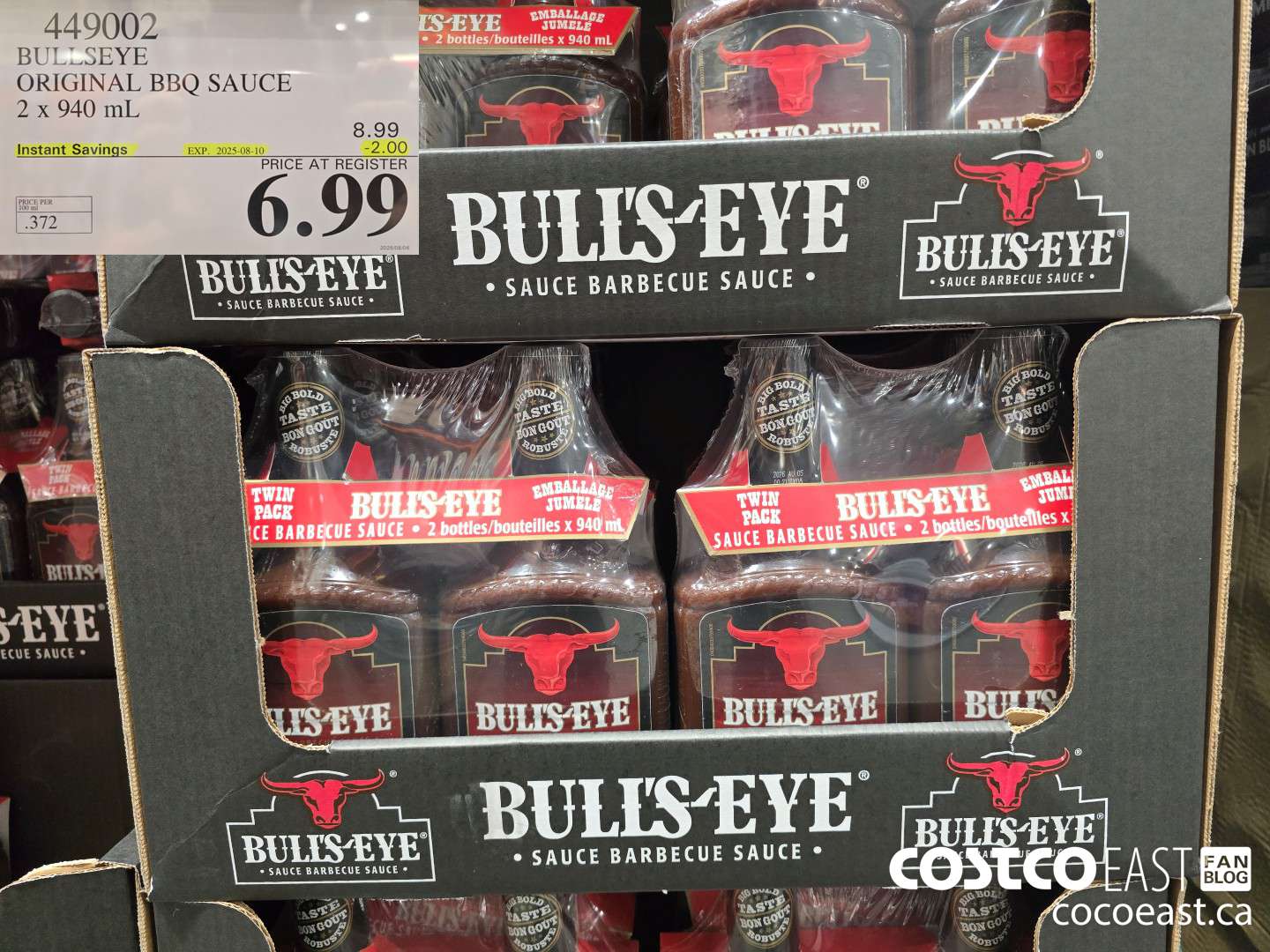 449002 BULLSEYE ORIGINAL BBQ SAUCE 2 X 940 ML ($2.00 INSTANT SAVINGS EXPIRES ON 2025-08-10) $6.99