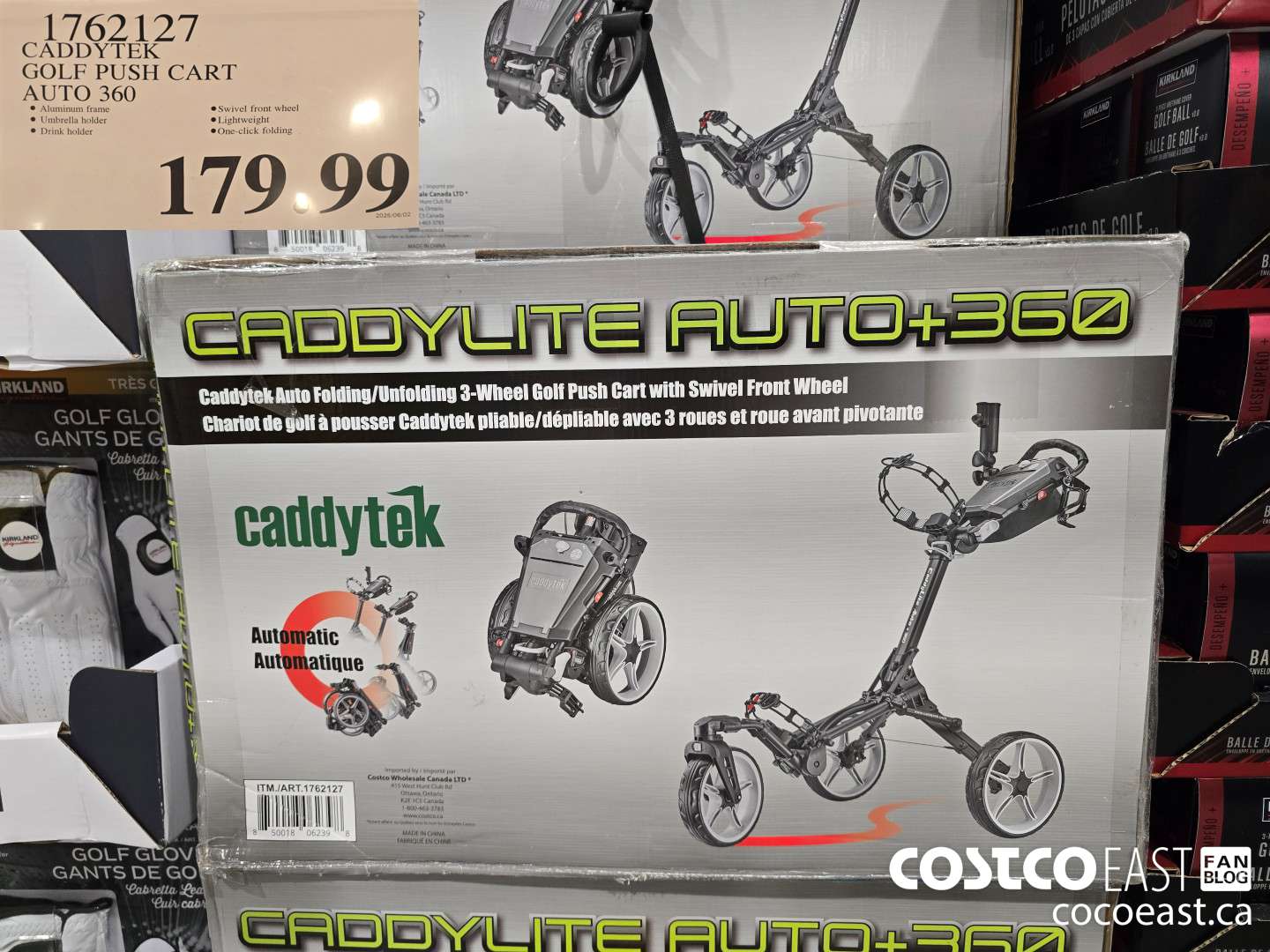 1762127 CADDYTEK GOLF PUSH CART AUTO 360 $179.99