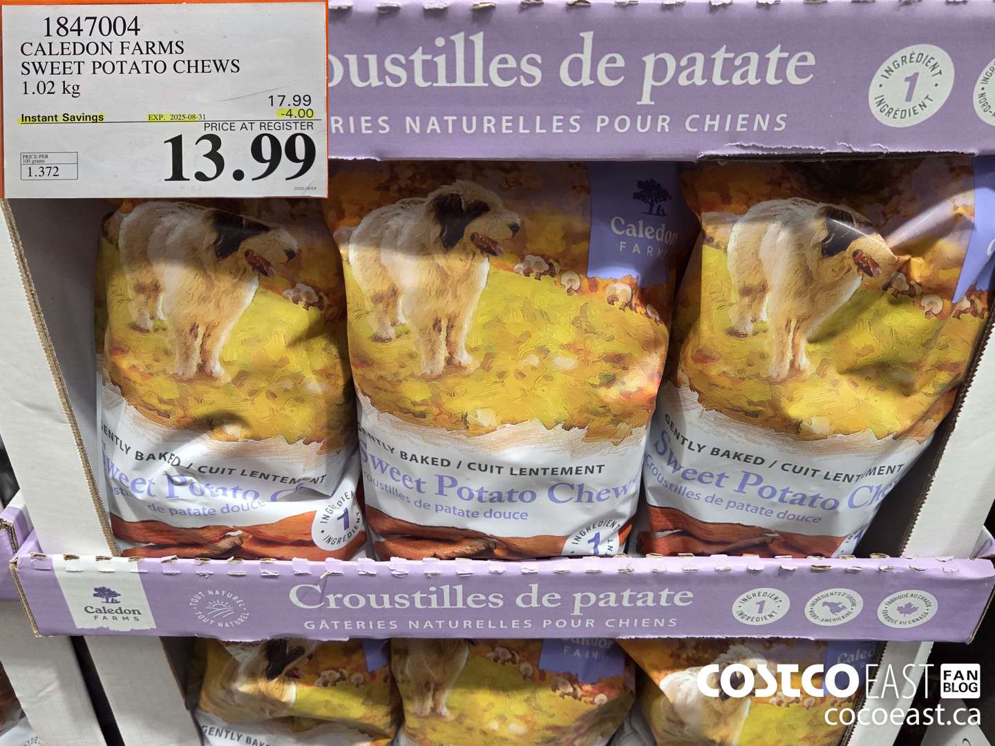 1847004 CALEDON FARMS SWEET POTATO CHEWS 1.02 kg ($4.00 INSTANT SAVINGS EXPIRES ON 2025-08-31) $13.99