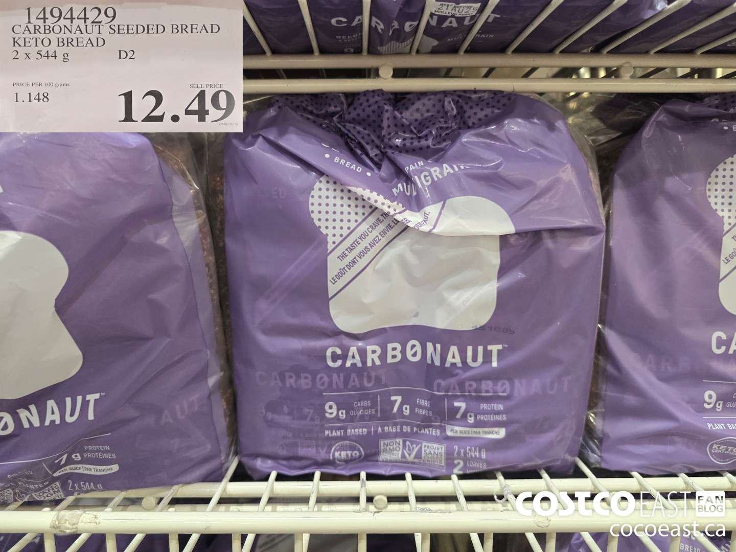 1494429 CARBONAUT SEEDED BREAD KETO BREAD 2 x 544G $12.49