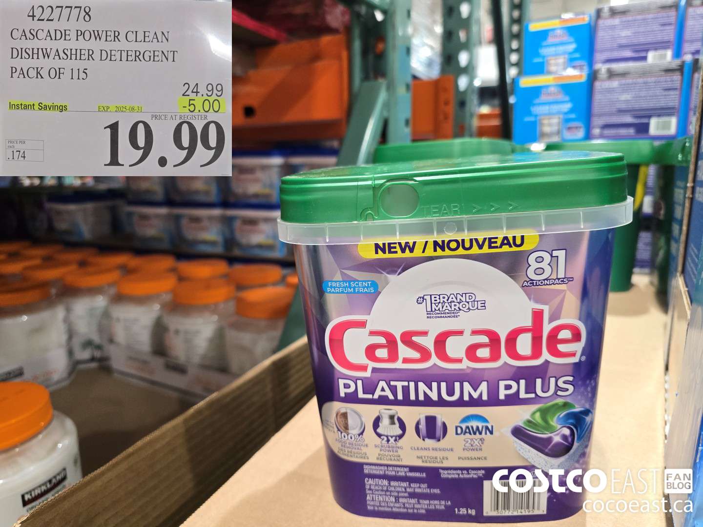 4227778 CASCADE POWER CLEAN DISHWASHER DETERGENT PACK OF 115 ($5.00 INSTANT SAVINGS EXPIRES ON 2025-08-31) $19.99