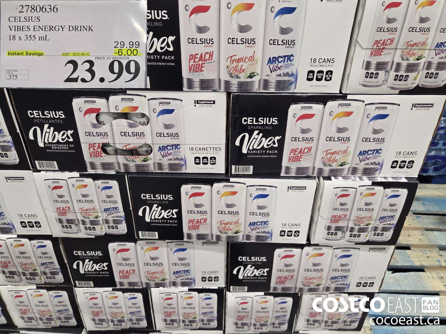 2780636 CELSIUS VIBES ENERGY DRINK 18 X 355 ML ($6.00 INSTANT SAVINGS EXPIRES ON 2025-08-31) $23.99