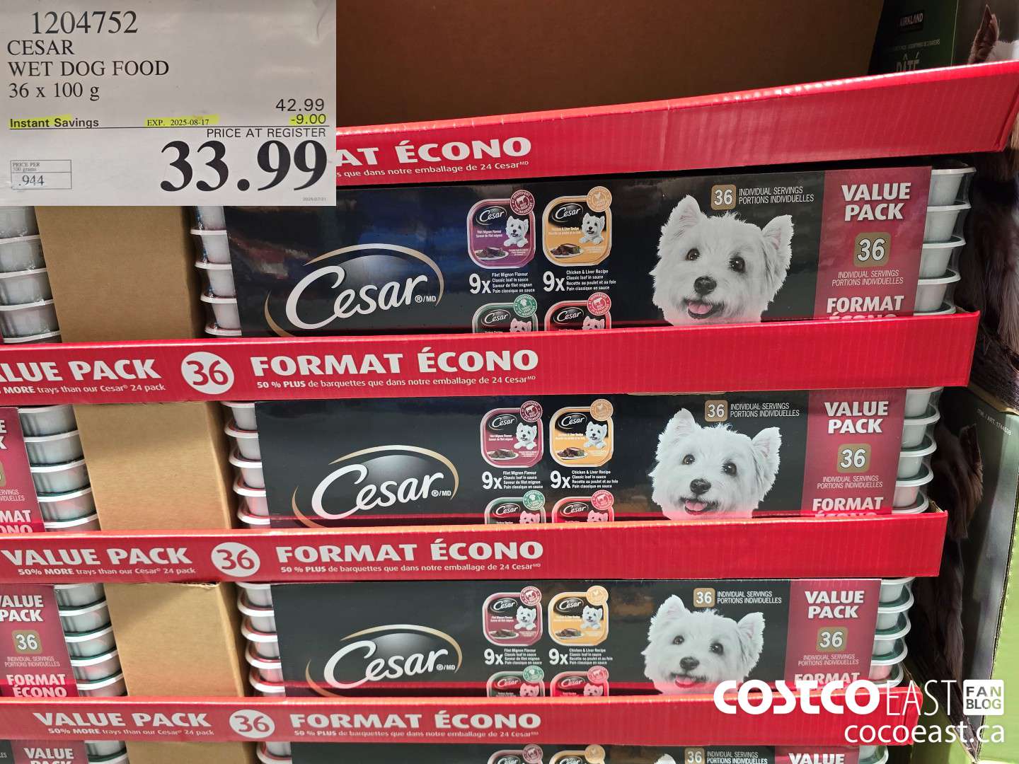 1204752 CESAR WET DOG FOOD 36 x 100 g ($9.00 INSTANT SAVINGS EXPIRES ON 2025-08-17) $33.99