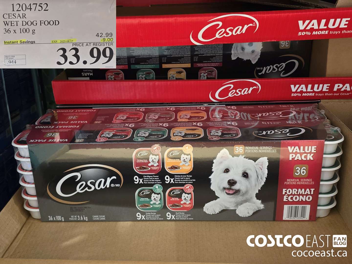 1204752 CESAR WET DOG FOOD 36 x 100 g ($9.00 INSTANT SAVINGS EXPIRES ON 2025-08-17) $33.99