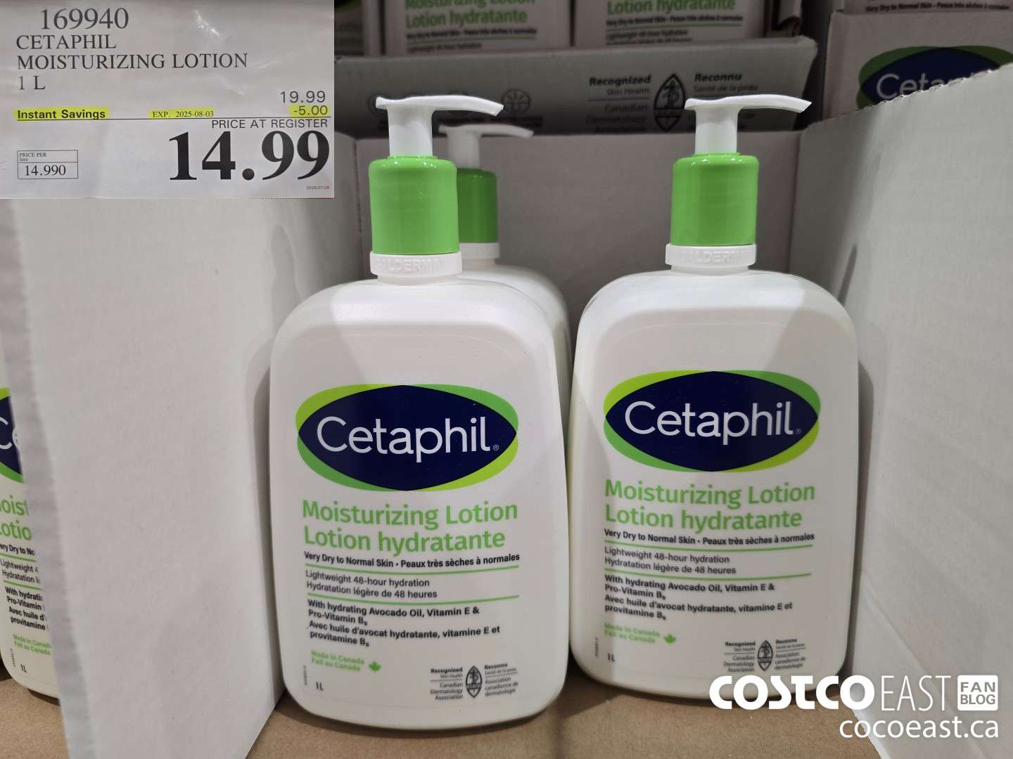 169940 CETAPHIL MOISTURIZING LOTION 1 L ($5.00 INSTANT SAVINGS EXPIRES ON 2025-08-03) $14.99